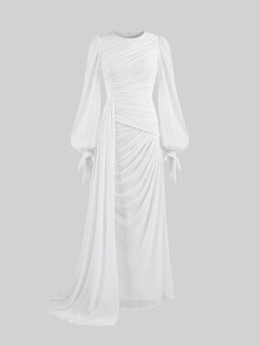 SIERRA DARIÉN DRAPED LONG-SLEEVE MAXI DRESS WITH GATHERED WAIST XL